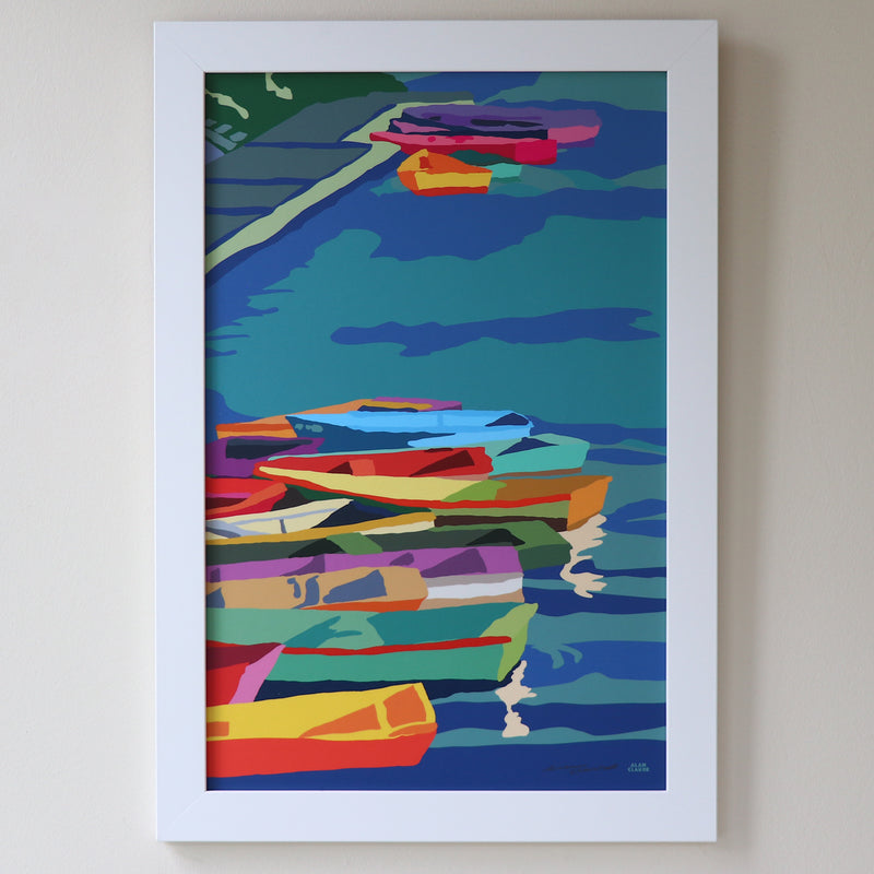 Perkins Cove Dinghies Vertical Art Print 11" x 17" Framed Wall Poster - Maine