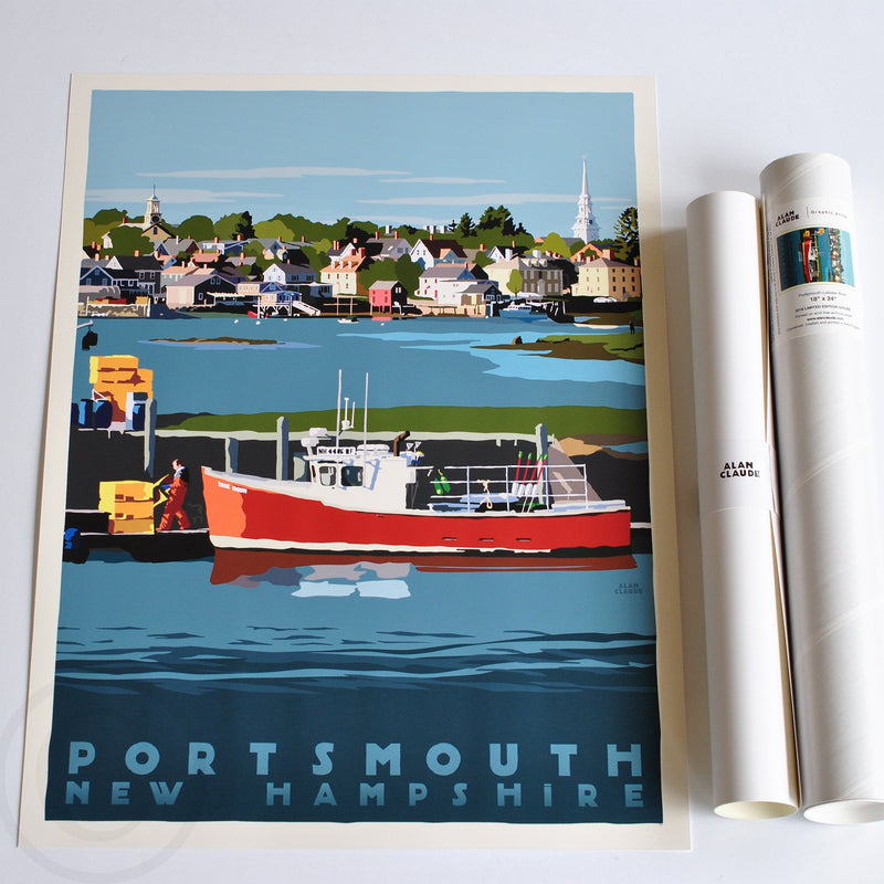 Portsmouth Lobster Boat Art Print 18" x 24" Travel Poster - New Hampshire