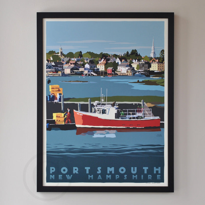 Portsmouth Lobster Boat Art Print 18" x 24" Framed Travel Poster - New Hampshire