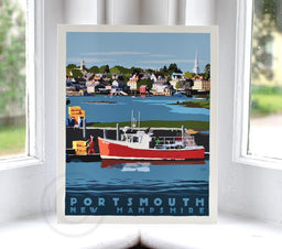 Portsmouth Lobster Boat Art Print 8" x 10" Travel Poster - New Hampshire
