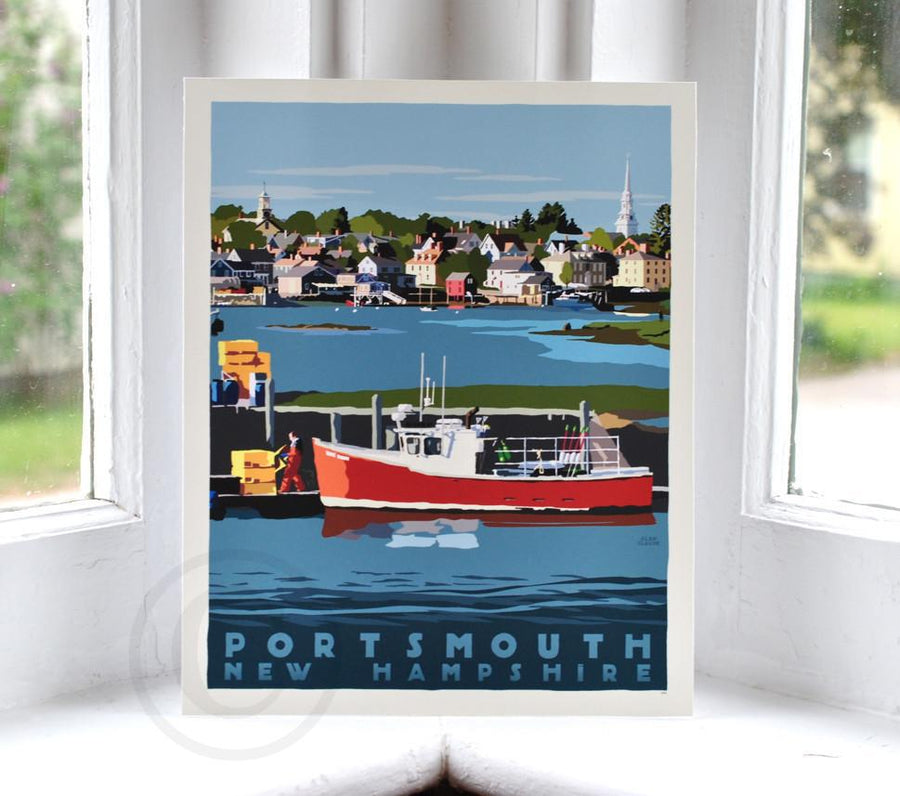 Portsmouth Lobster Boat Art Print 8" x 10" Travel Poster - New Hampshire