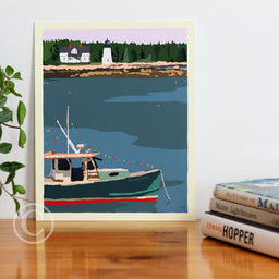 Silent Night in Prospect Harbor Light Art Print 8" x 10" Wall Poster By Alan Claude