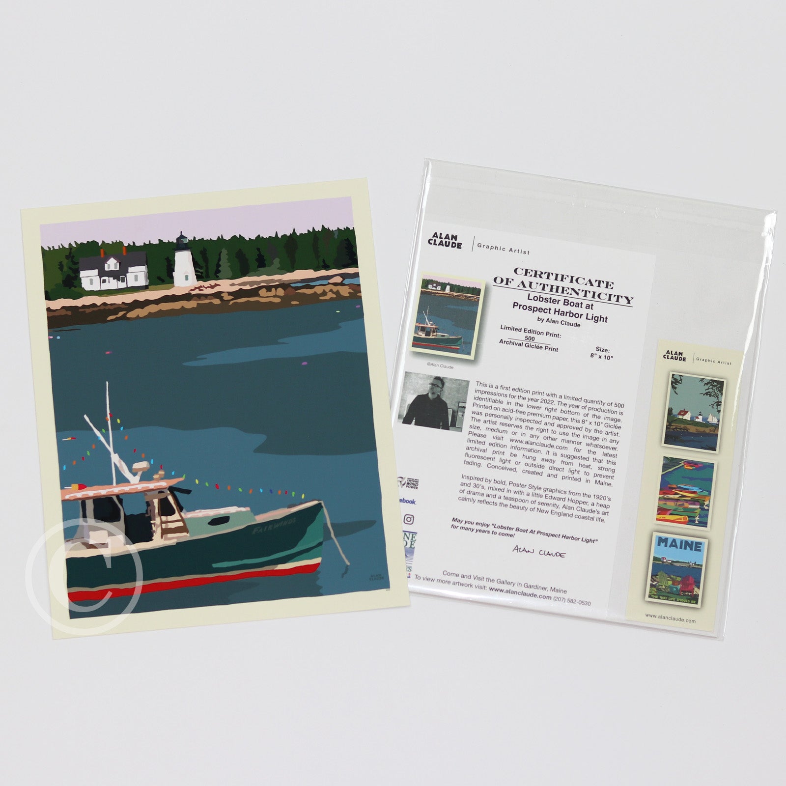 Silent Night in Prospect Harbor Light Art Print 8" x 10" Wall Poster By Alan Claude