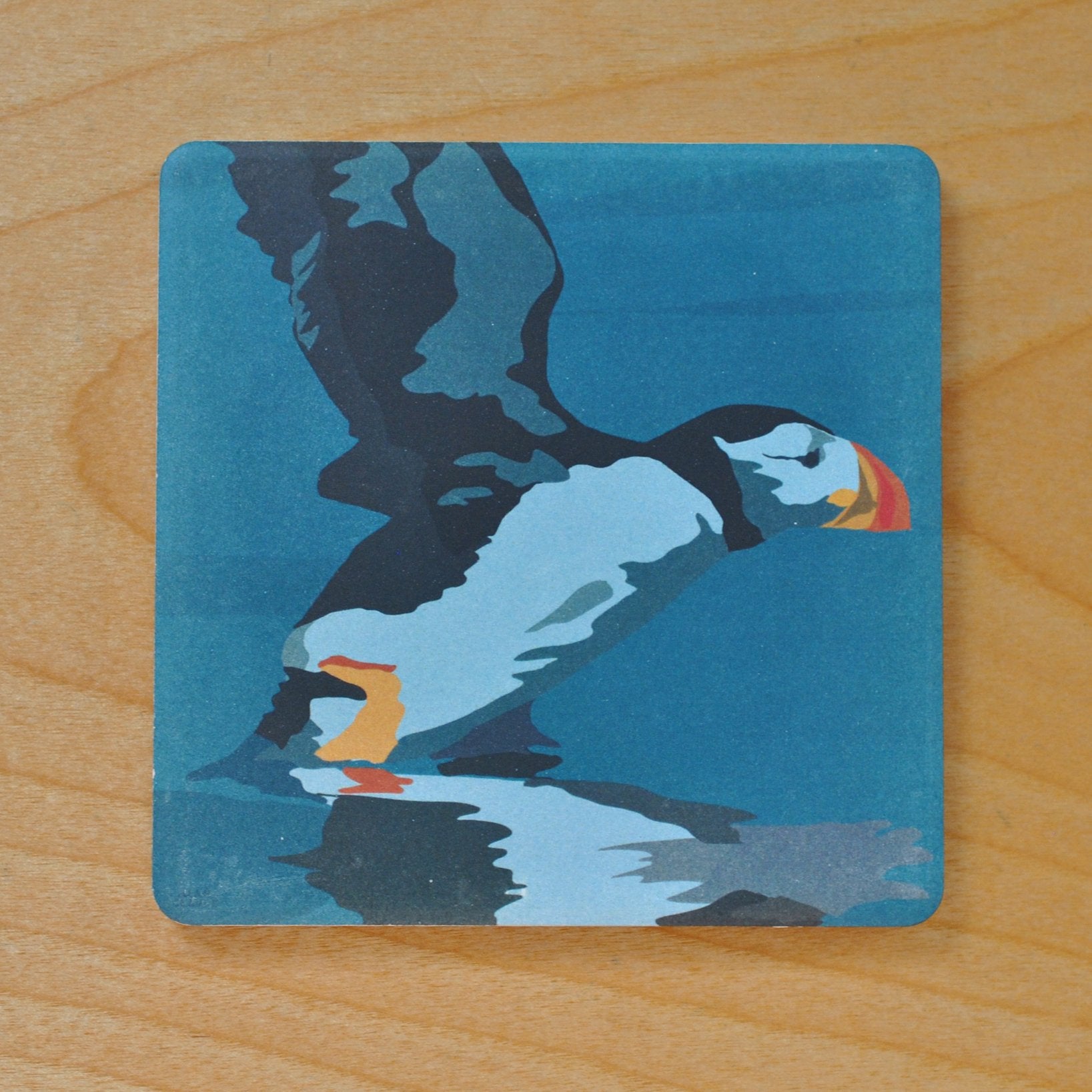 Puffin Takes Flight Art Drink Coaster - Maine