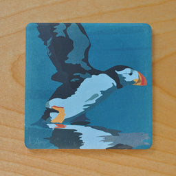 Puffin Takes Flight Art Drink Coaster - Maine