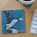 Puffin Takes Flight Art Drink Coaster - Maine