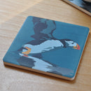 Puffin Takes Flight Art Drink Coaster - Maine