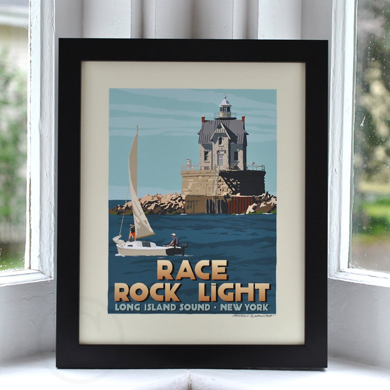 Race Rock Light Art Print 8" x 10" Framed Travel Poster - New York
