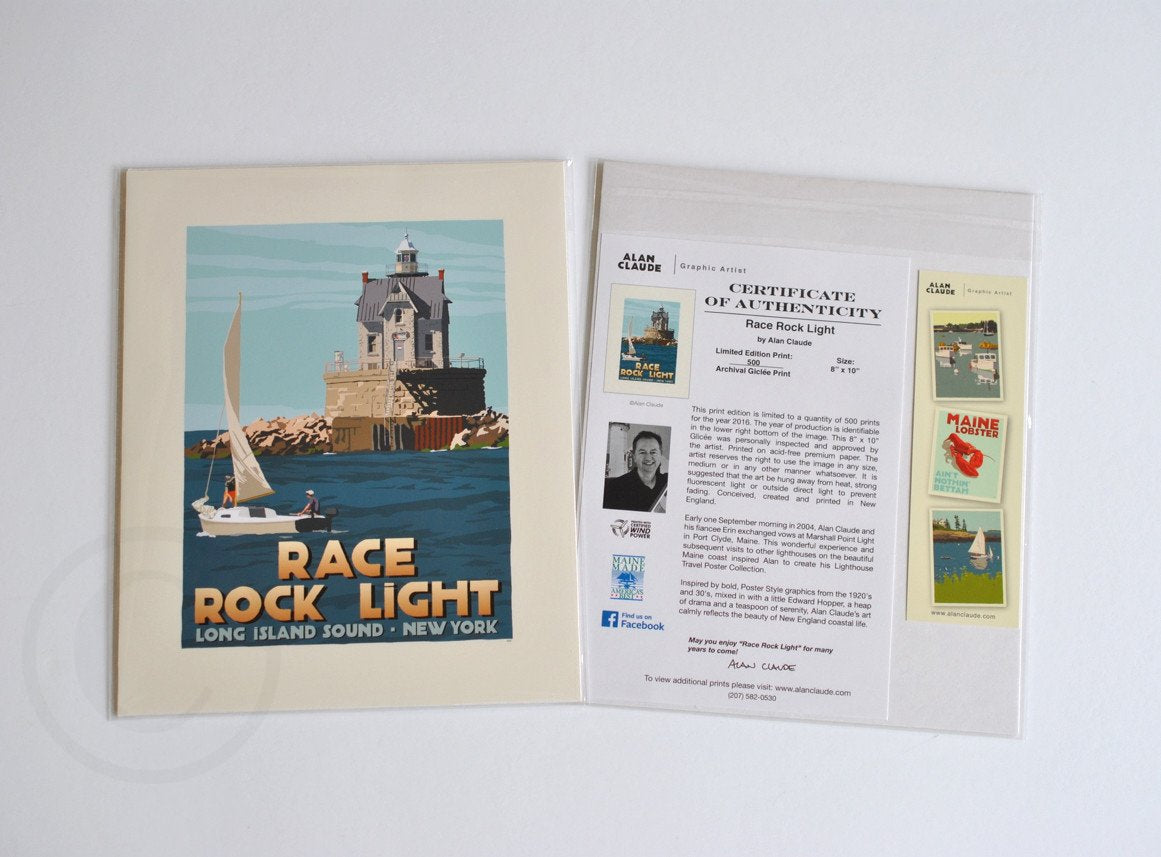 Race Rock Light Art Print 8" x 10" Travel Poster - New York