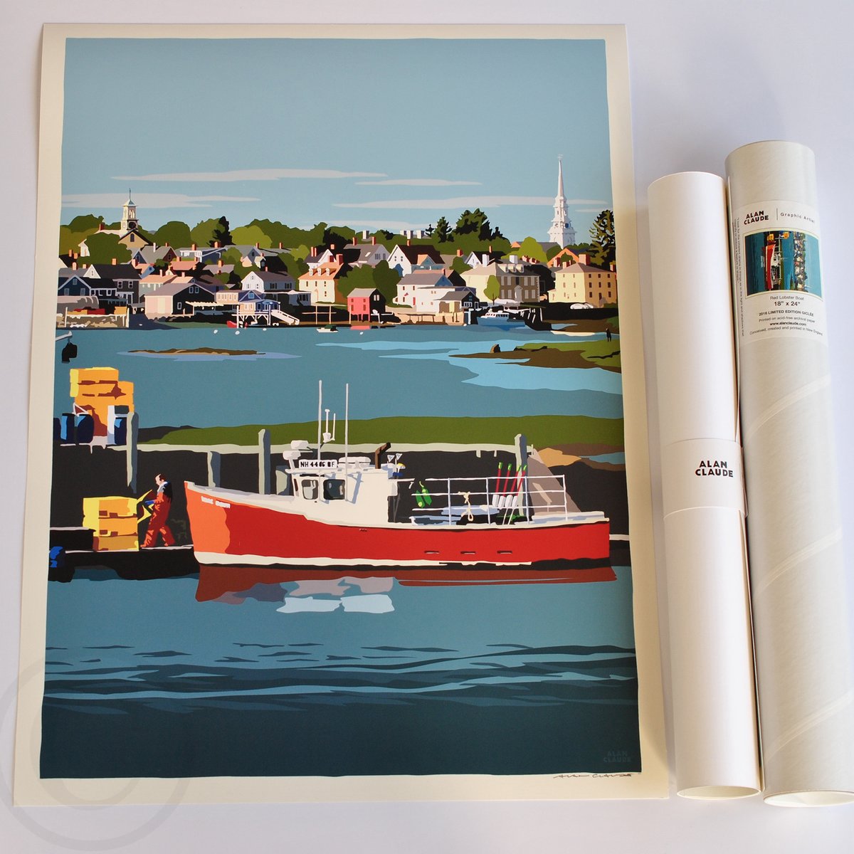 Red Lobster Boat Art Print 18" x 24" Wall Poster - New Hampshire