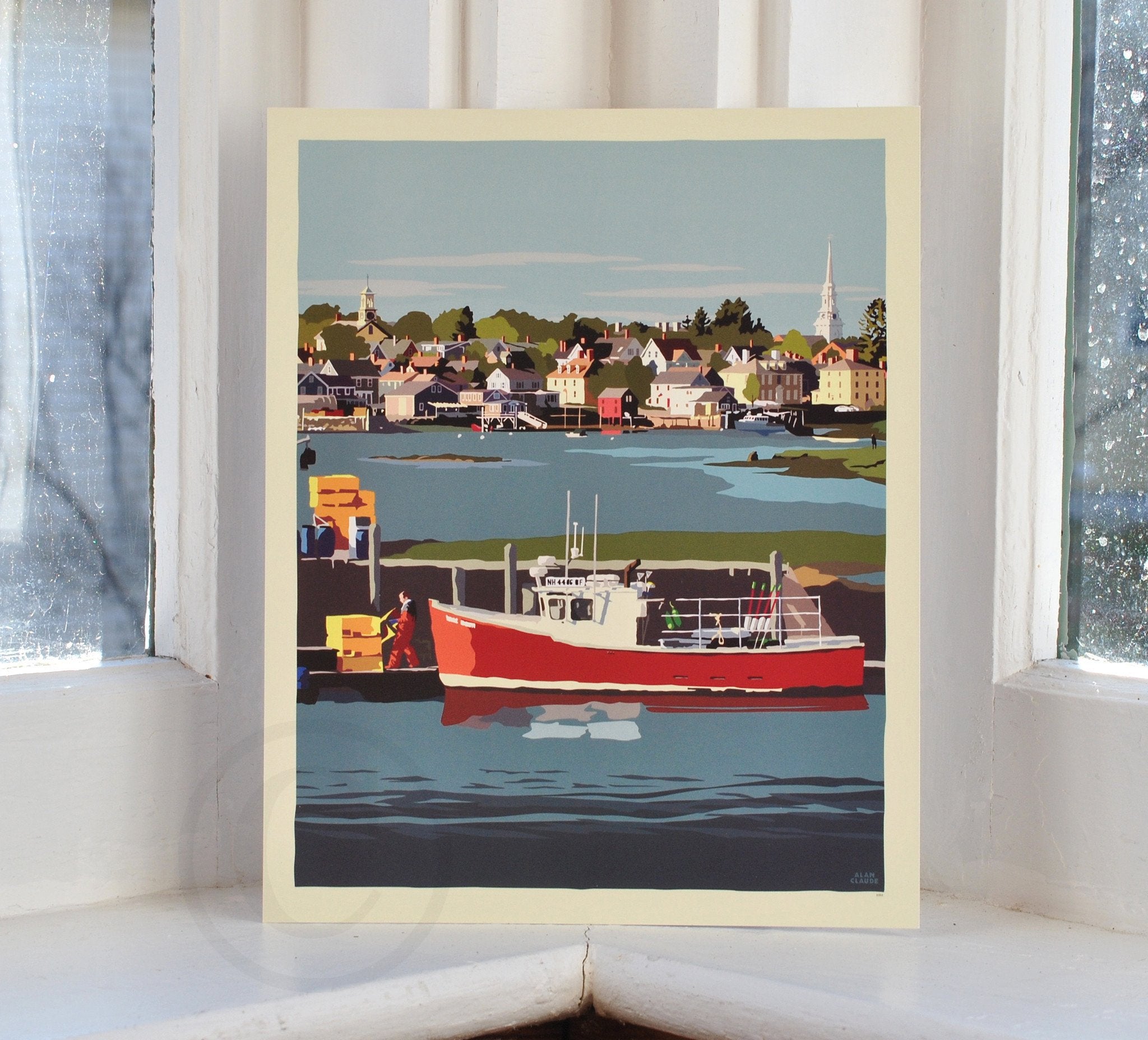 Red Lobster Boat Art Print 8" x 10" Wall Poster - New Hampshire