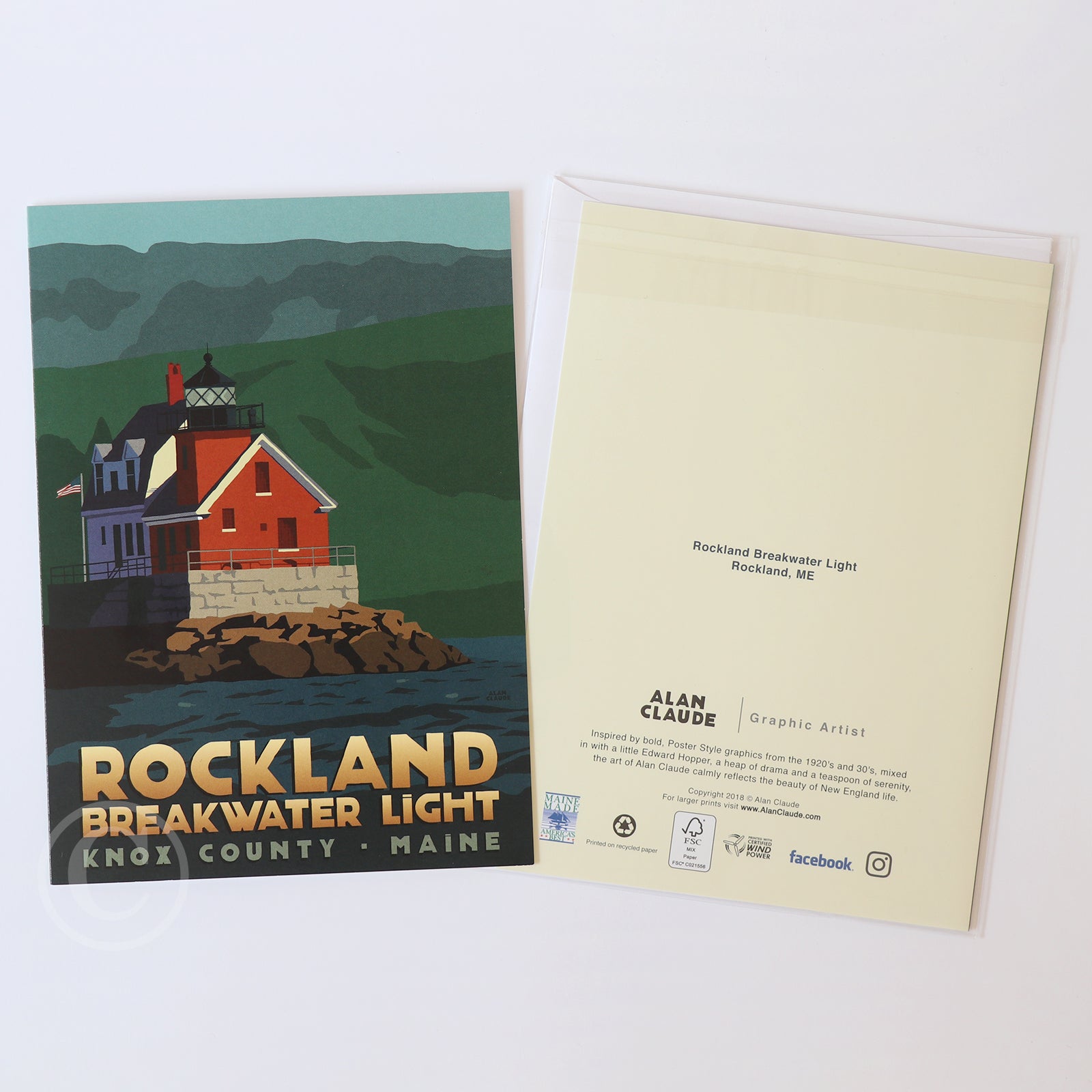 Rockland Breakwater Light Notecard 5" x 7"  - Maine