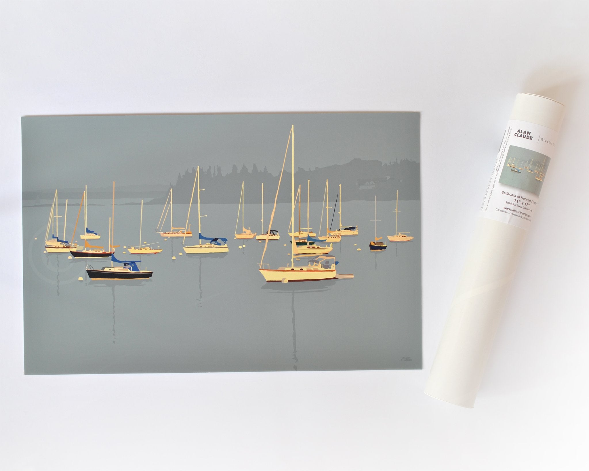 Sailboats in Rockland Harbor Art Print 11" x 17" Wall Poster - Maine