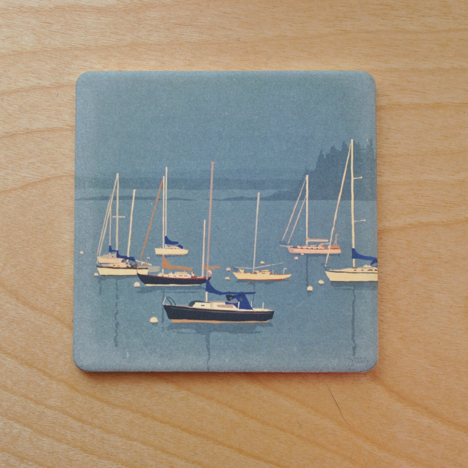 Sailboats In Rockland Harbor Black Sailboat Art Drink Coaster - Maine