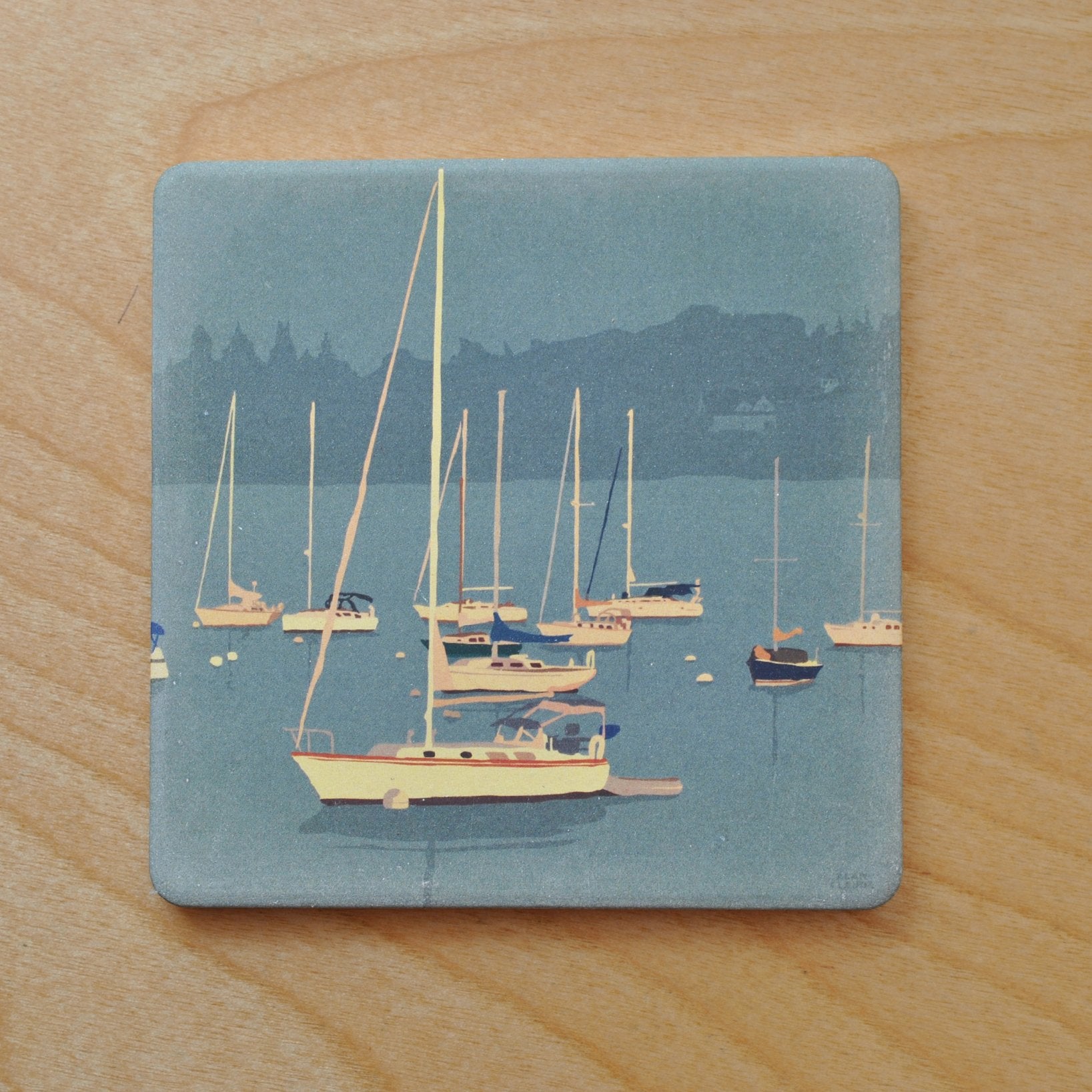 Sailboats In Rockland Harbor Golden Sailboat Art Drink Coaster - Maine