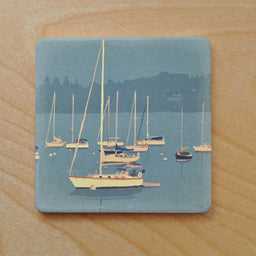 Sailboats In Rockland Harbor Golden Sailboat Art Drink Coaster - Maine