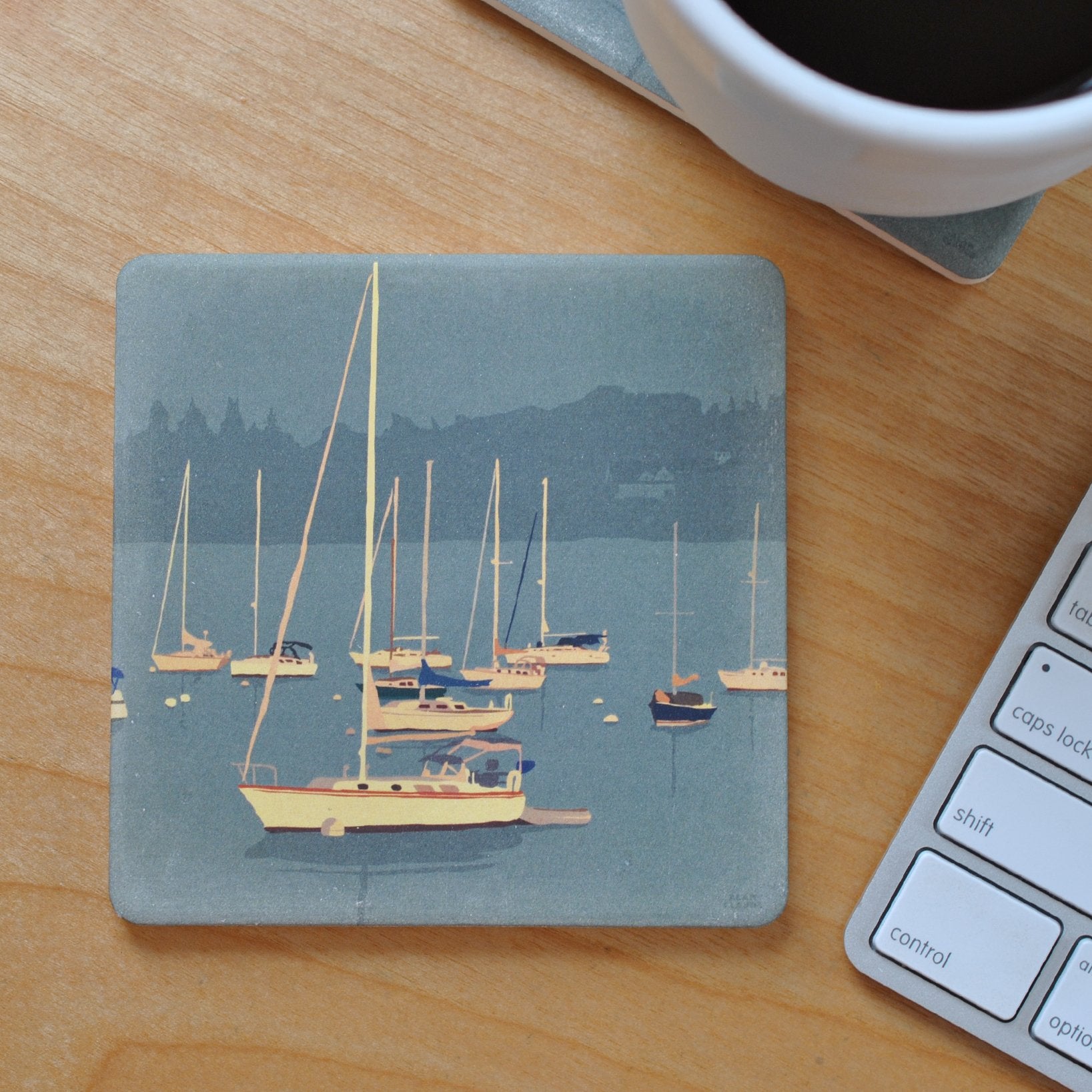 Sailboats In Rockland Harbor Golden Sailboat Art Drink Coaster - Maine