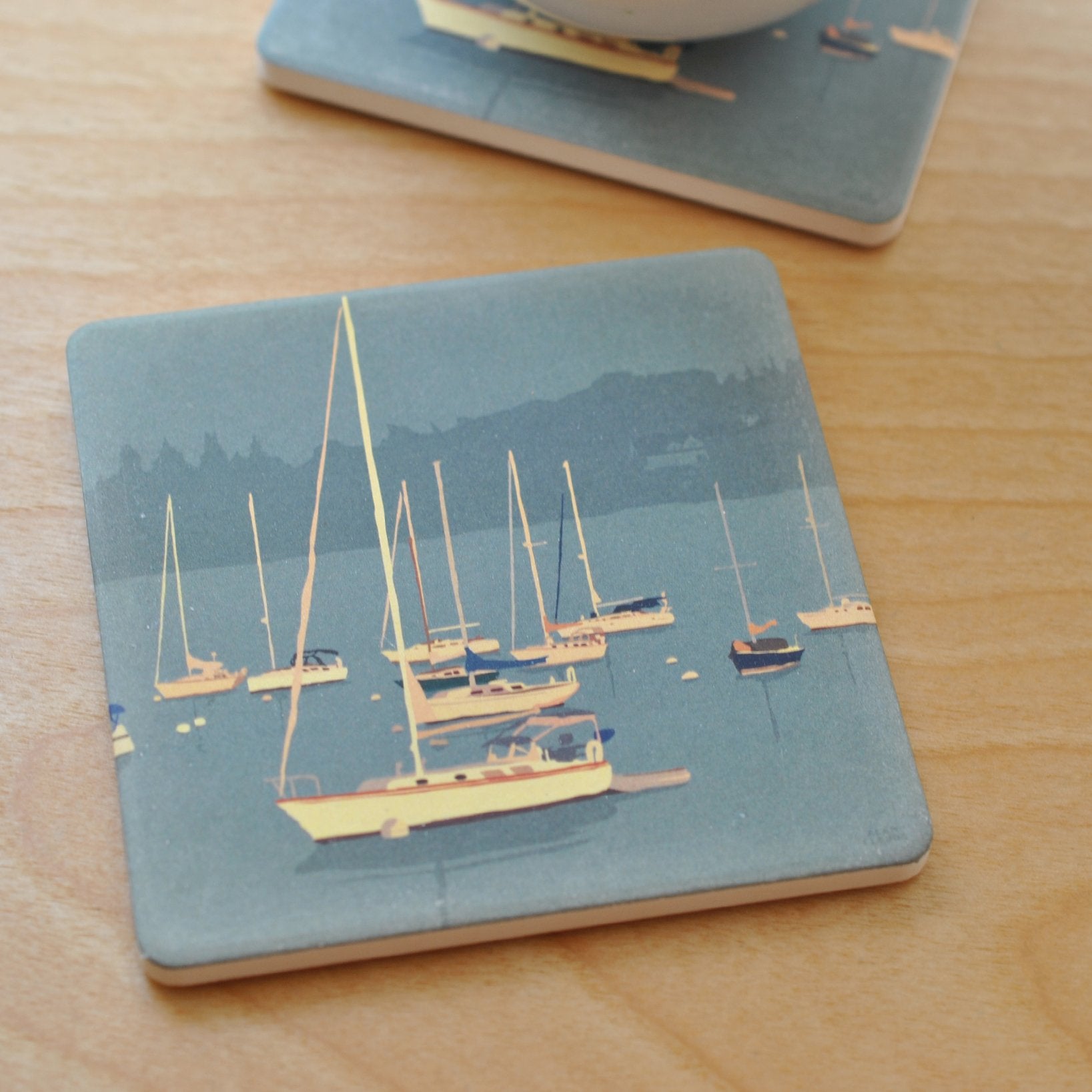 Sailboats In Rockland Harbor Golden Sailboat Art Drink Coaster - Maine