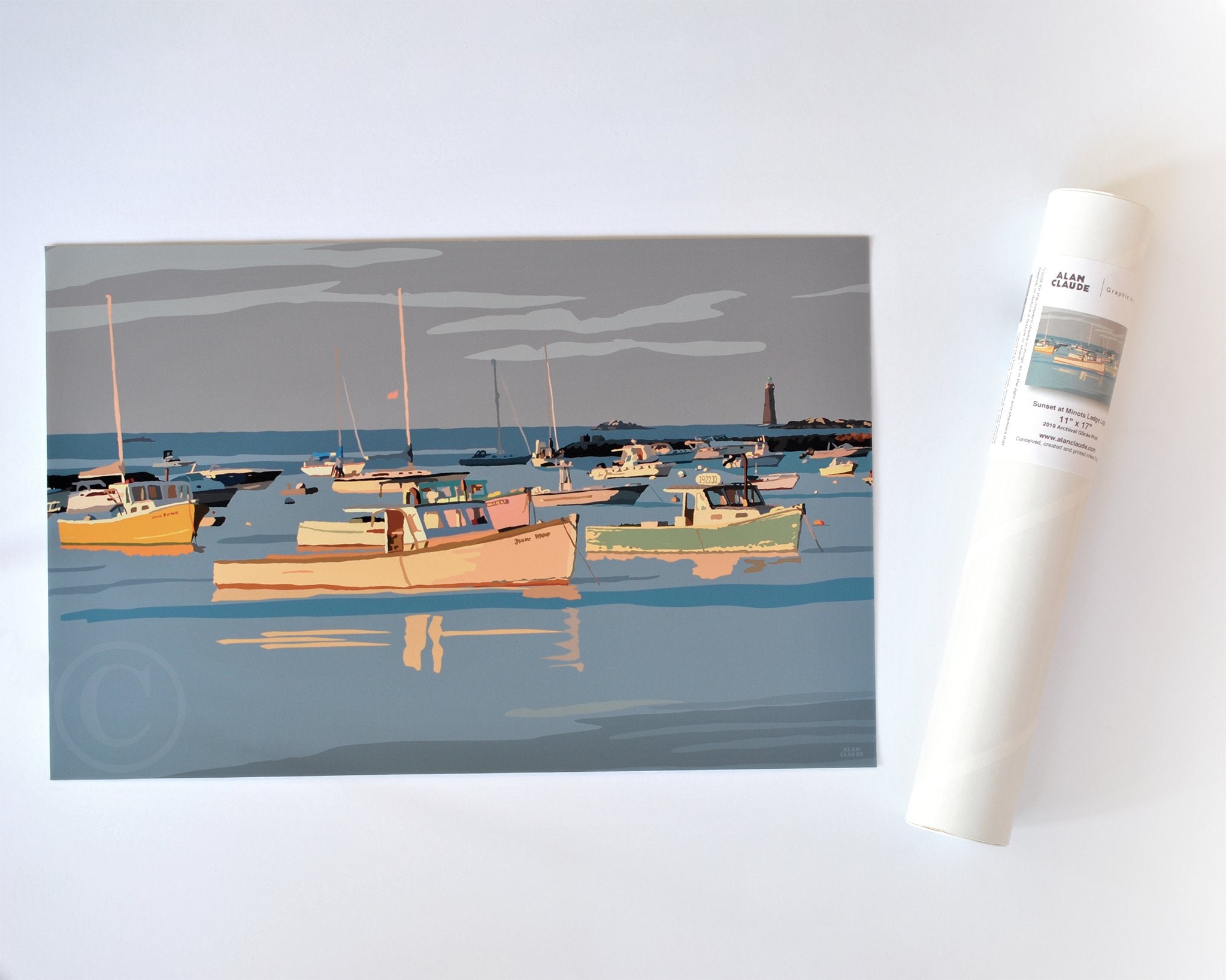 Sunset At Minot's Ledge Light Art Print 11" x 17" Wall Poster - Massachusetts