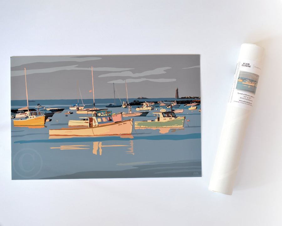 Sunset At Minot's Ledge Light Art Print 11" x 17" Wall Poster - Massachusetts
