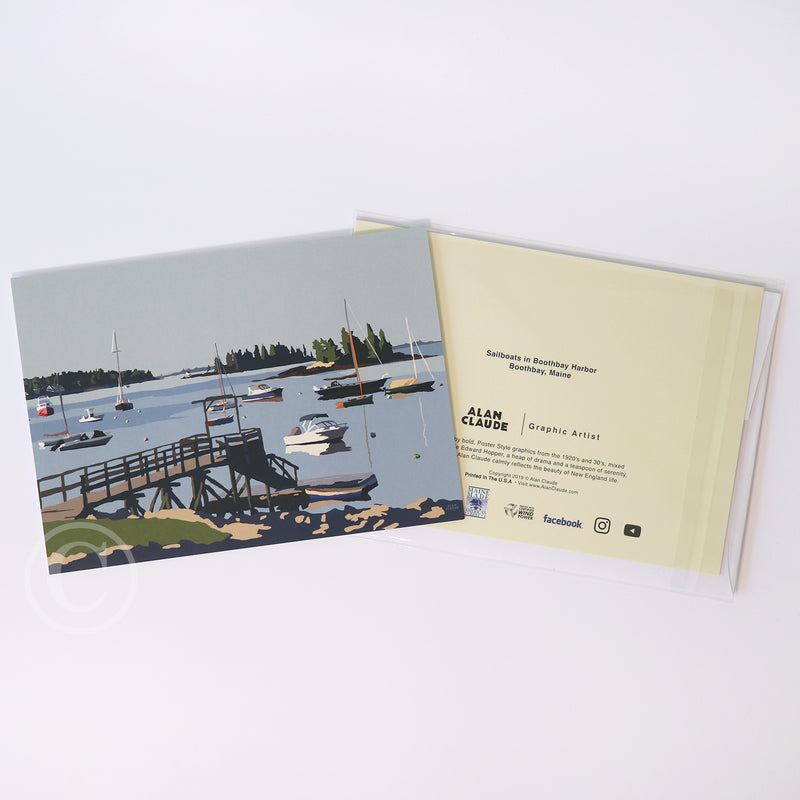 Sailboats In Boothbay Harbor Notecard 5" x 7"  - Maine
