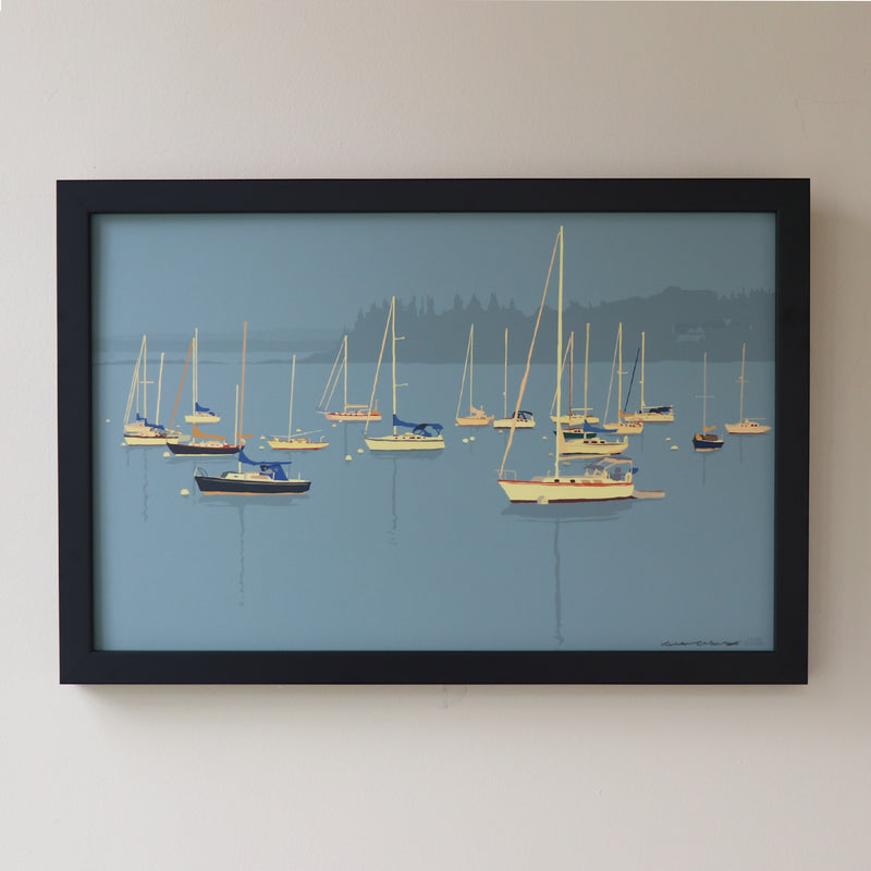 Sailboats in Rockland Harbor Art Print 11" x 17" Framed Wall Poster - Maine