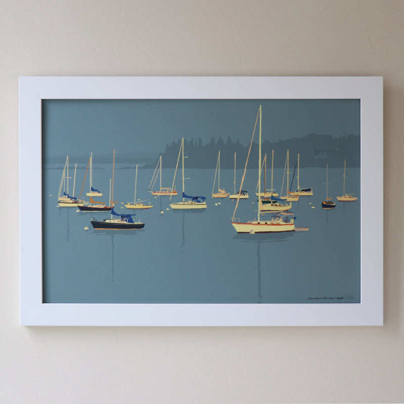 Sailboats in Rockland Harbor Art Print 11" x 17" Framed Wall Poster - Maine