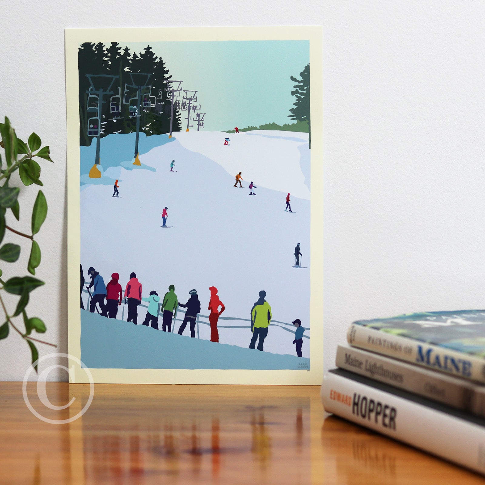 Skiing Snow Bowl Art Print 8" x 10" Wall Poster By Alan Claude