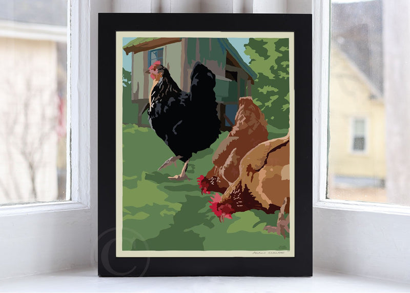Spring Chickens Art Print 8" x 10" Framed Wall Poster By Alan Claude