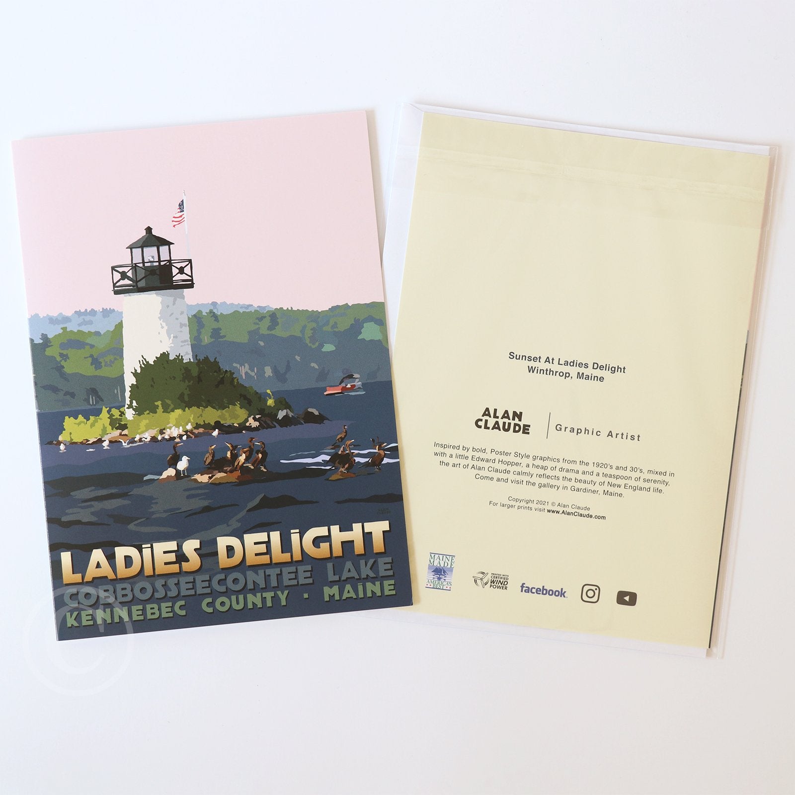 Sunset at Ladies Delight Lighthouse 5" x 7" Notecard - Maine