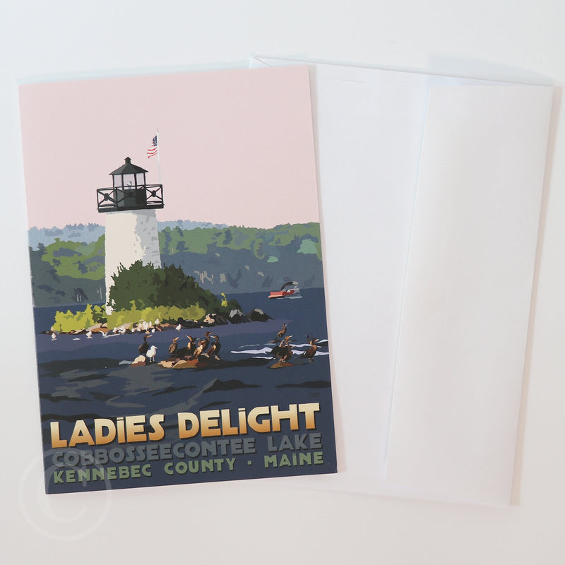 Sunset at Ladies Delight Lighthouse 5" x 7" Notecard - Maine