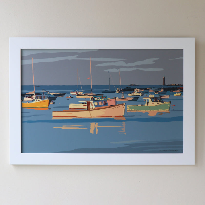 Sunset At Minot's Ledge Light Art Print 11" x 17" Framed Wall Poster - Massachusetts