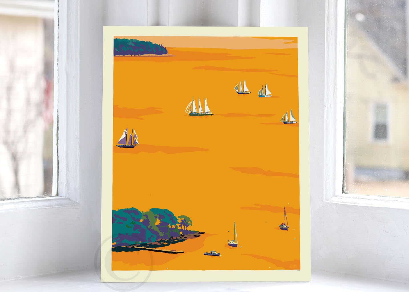 Sunset Schooners in Camden Harbor Art Print 8" x 10" Wall Poster By Alan Claude