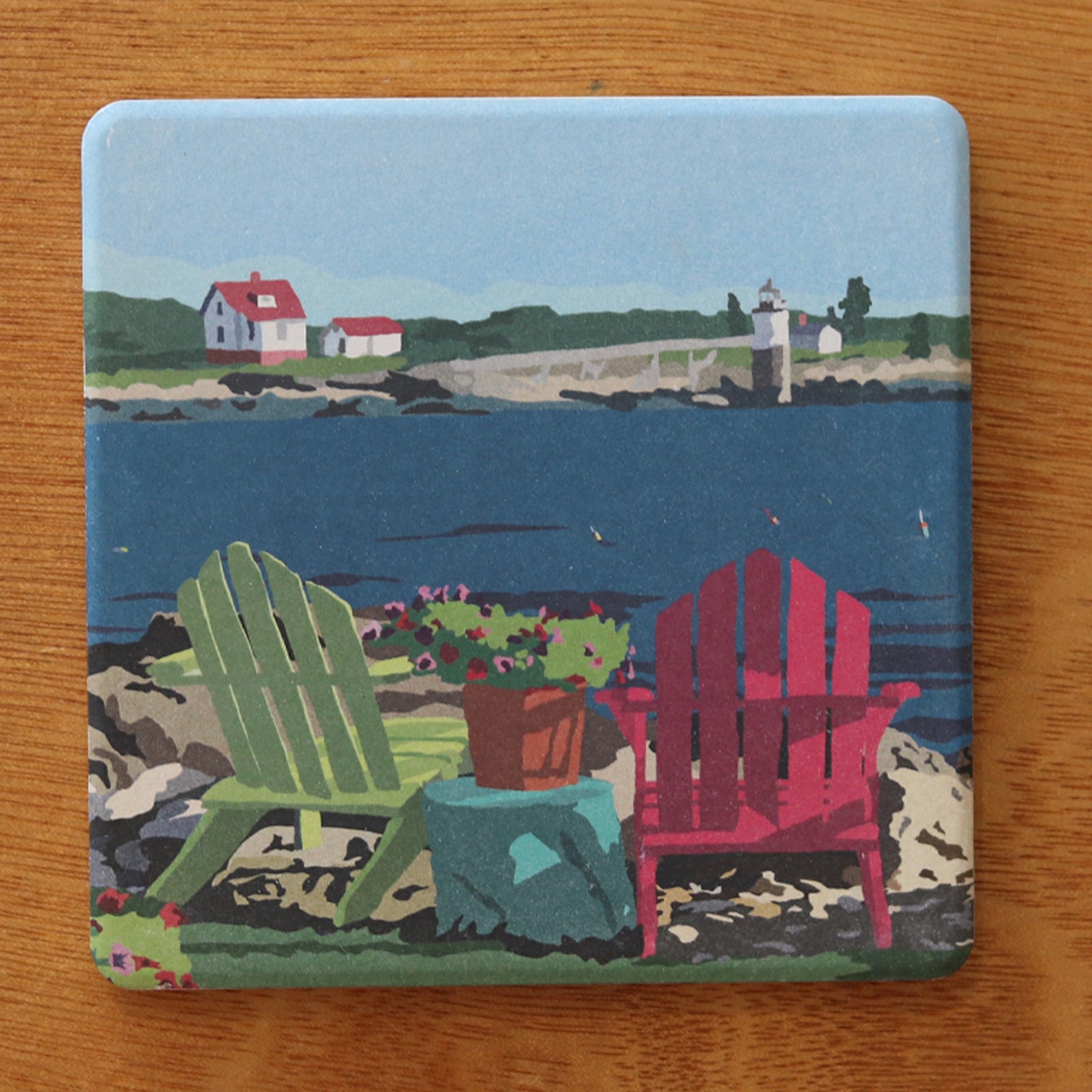 Chairs Overlooking Ram Island Art Drink Coaster