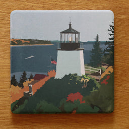 Above Owls Head Light Art Drink Coaster - Maine
