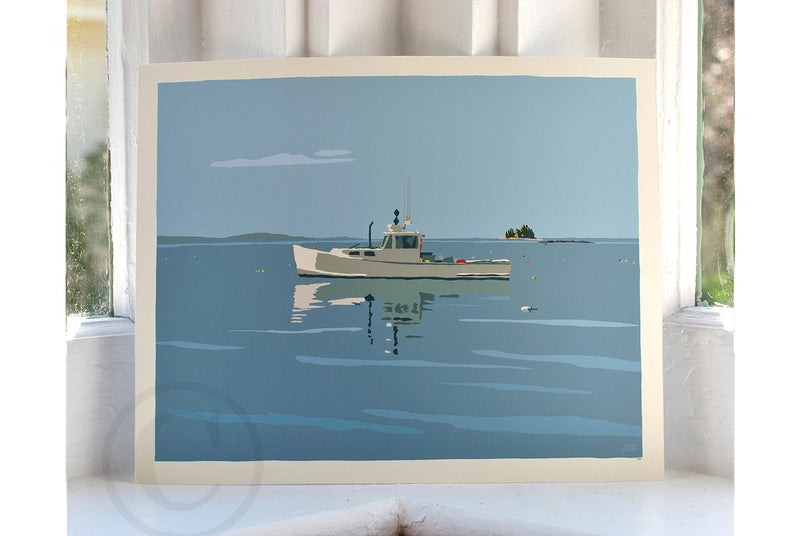 Tranquility Lobster Boat Art Print 8" x 10" Wall Poster - Maine