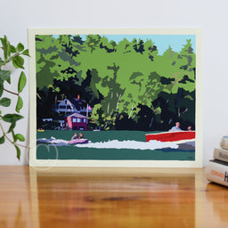 Tubing on a Lake Art Print 8" x 10” Horizontal Wall Poster By Alan Claude - Maine