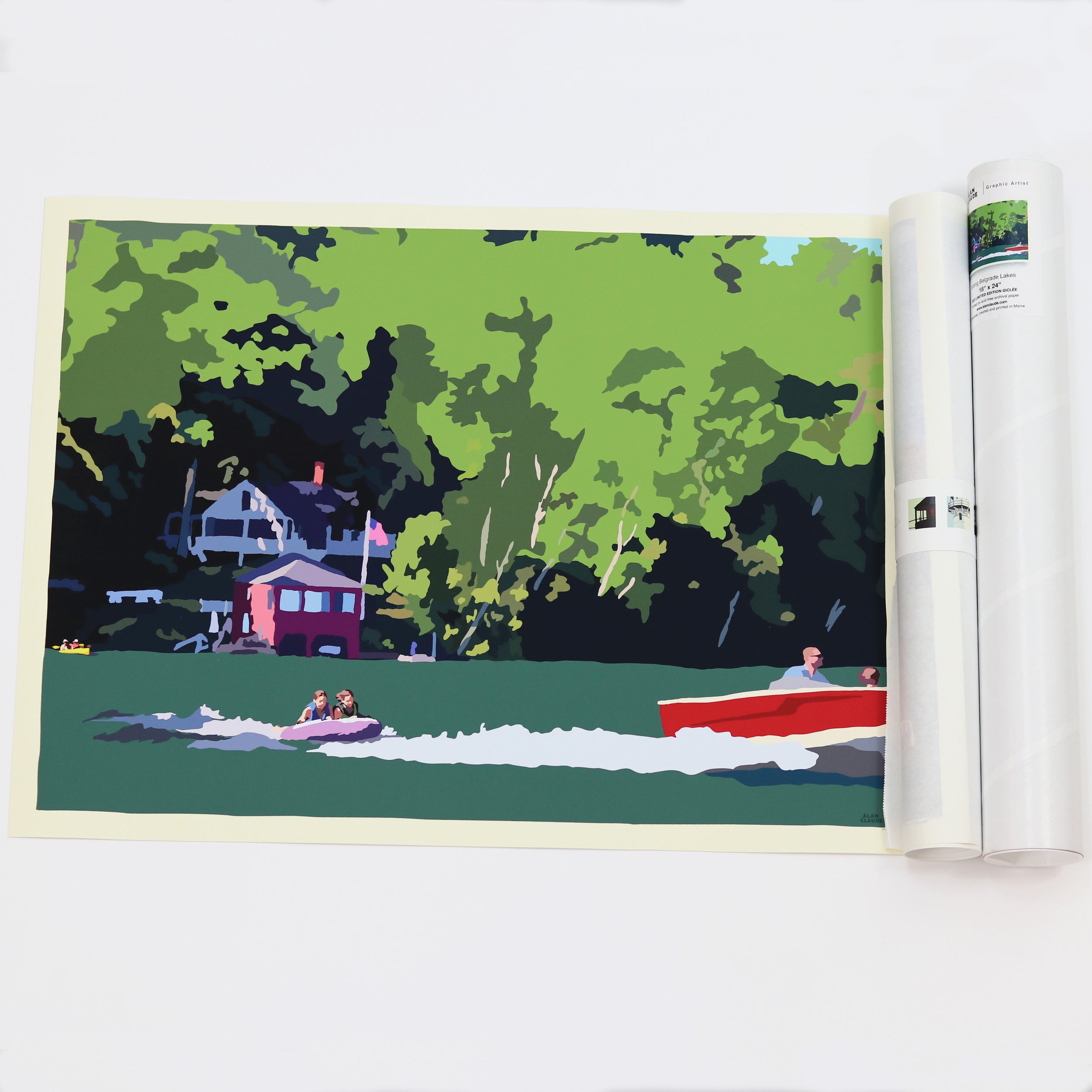 Tubing on a Lake Art Print 18" x 24" Horizontal Wall Poster - Maine