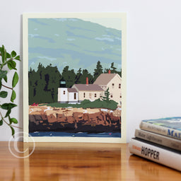 Winter Harbor Light Art Print 8" x 10" Travel Poster - Maine