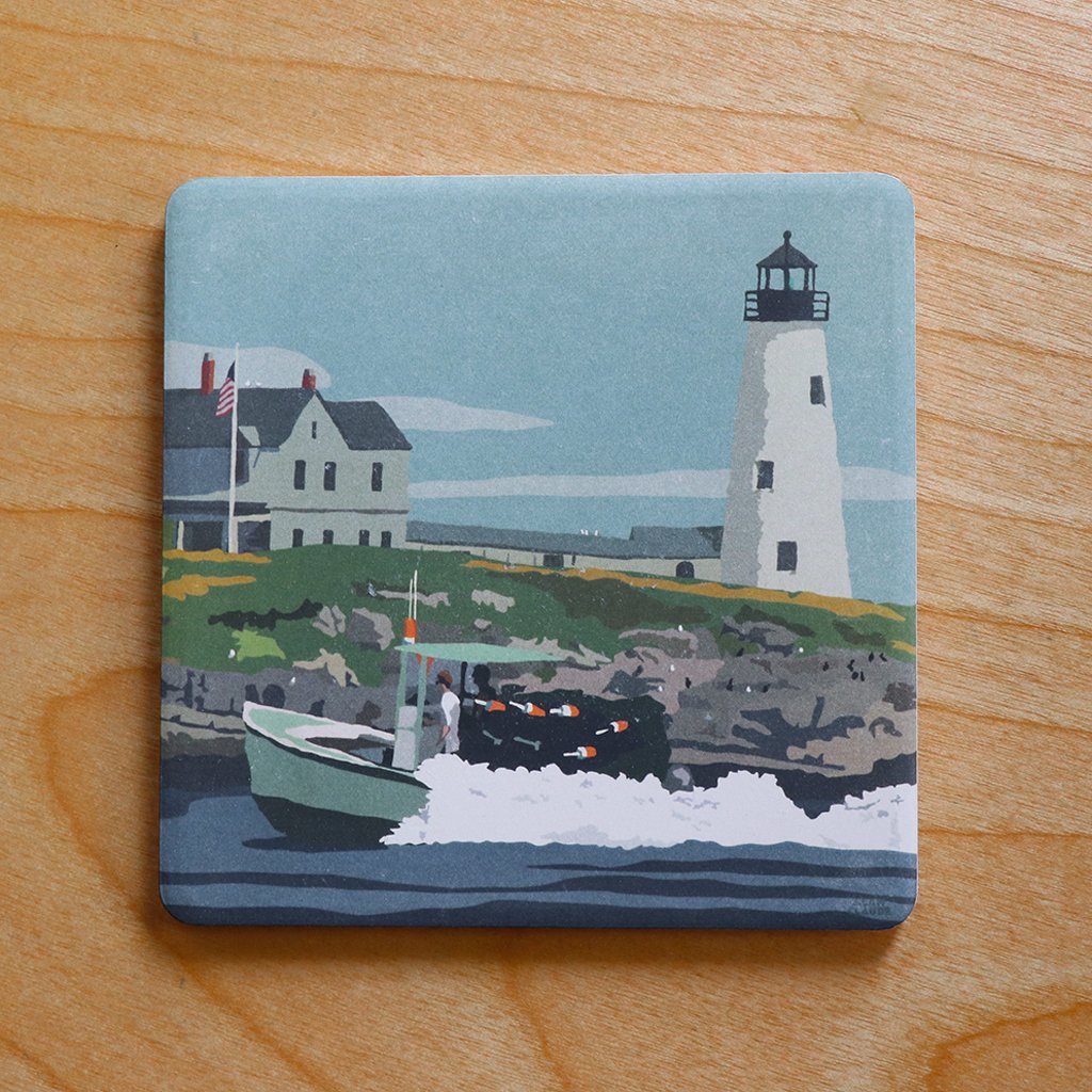 Wood Island Light Art Drink Coaster - Maine