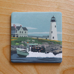 Wood Island Light Art Drink Coaster - Maine