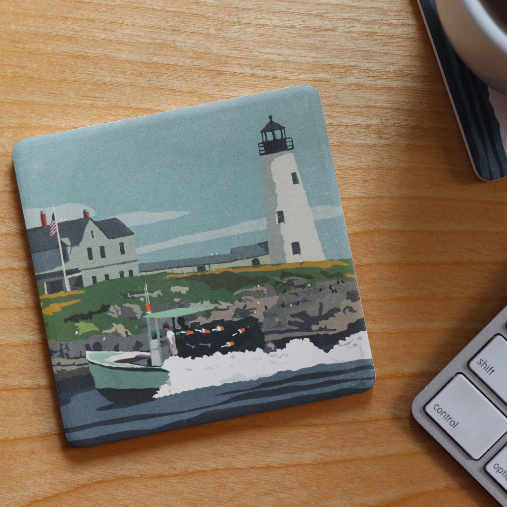 Wood Island Light Art Drink Coaster - Maine