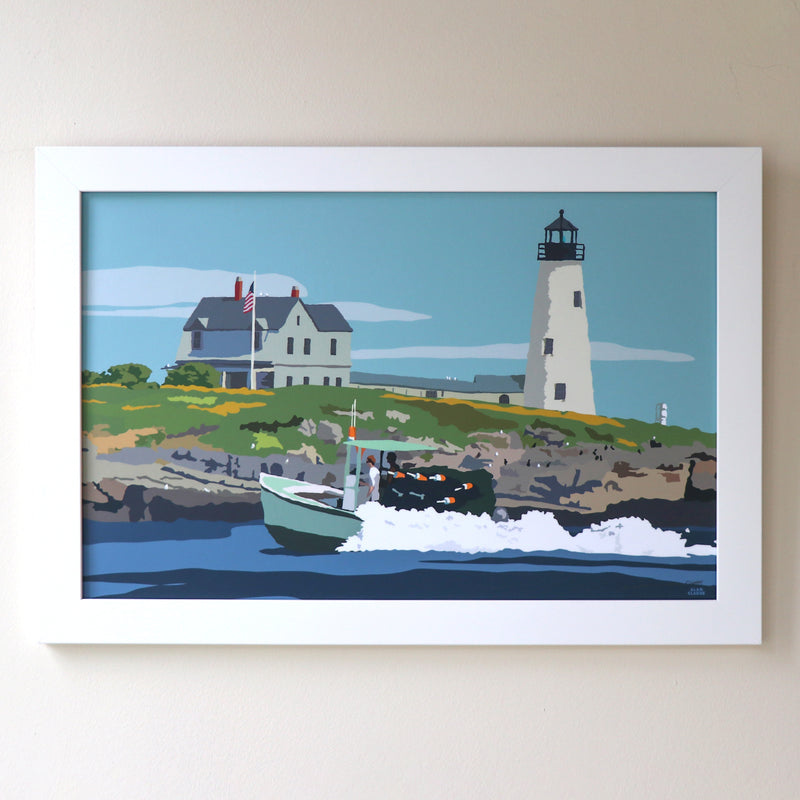 Wood Island Light Art Print 11" x 17" Framed Wall Poster - Maine